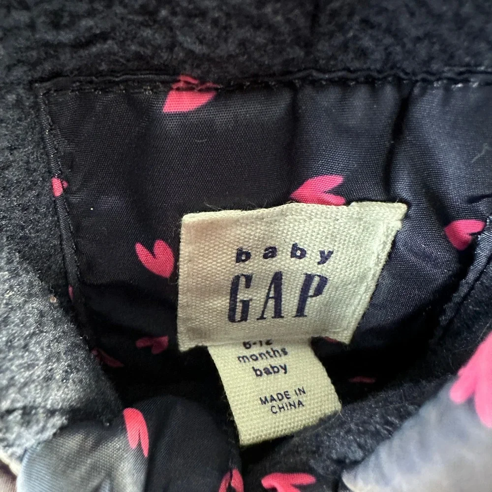 Baby Gap Puffer One Piece Snowsuit‎ Pram Suit Navy Pink Hearts Size 6- 12 Months